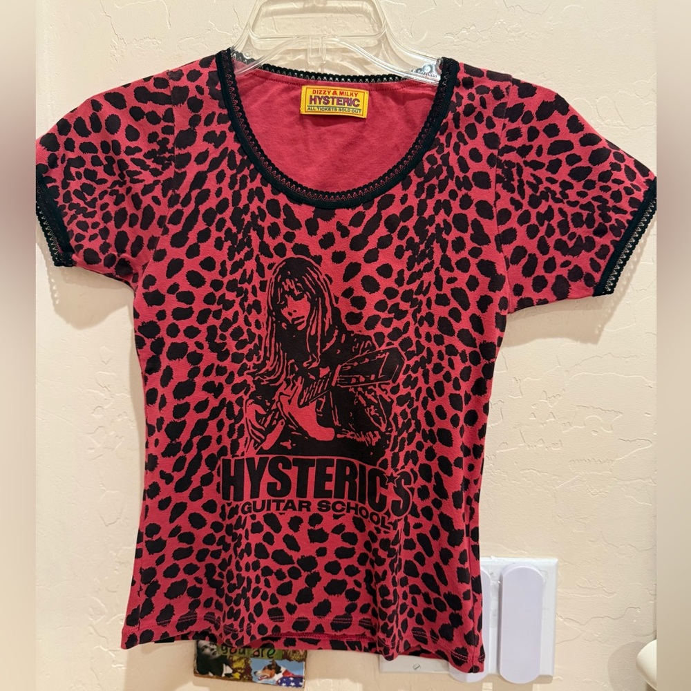 RARE Hysteric Glamour Guitar School Red Leopard tee with black lace trim - Picture 2 of 9